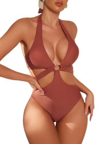 Women's Tummy Control Swimsuit 2025 - Deep V Adjustable Buckle High Elastic Cutout One Piece Bathing Suit