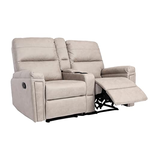 Mendler 2er Kinosessel HWC-K17, Relaxsessel Fernsehsessel Sofa, Nosagfederung Getränkehalter Fach - Stoff/Textil hellgrau