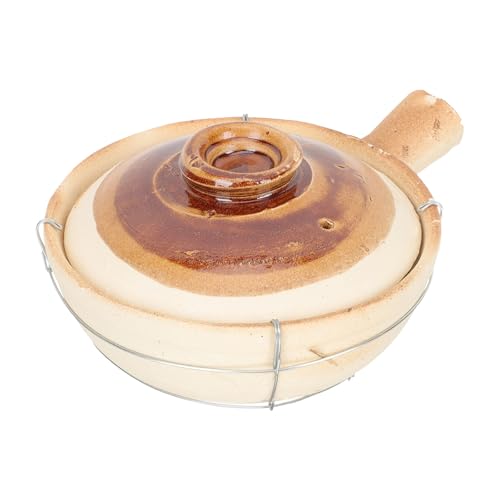 LALAFINA Cazuela de Barro Cerámico de Color Claro 0,8l Mango Único y Resistente, Olla Doméstica para Estofados y Arroz, Utensilio Esencial para Cocina Casera y Horno Tradicional