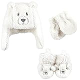Hudson Baby Unisex Baby Trapper Hat, Mitten and Bootie Set, Cream Bear, 0-6 Months
