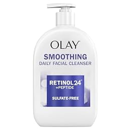 Olay Face Wash Daily Facial Cleanser with Retinol, Peptides and Glycerin, Smoothing and Hydrating Anti Aging Face Wash, Sulfate Free Cream Cleanser for Mature Skin, Daily Use, 16 Oz