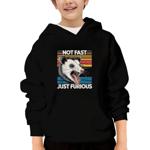 Vintage Not Fast Just Furious Funny Angry Opossum Hoodies for Teen Girls Boys Lightweight Kangaroo Pocket Sweatshirt