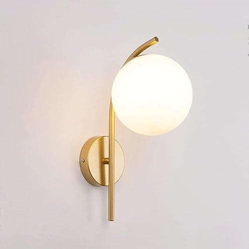 IUokLU Lámpara de Pared esférica de Cristal Blanco Moderna lámpara de Pared esférica con Acabado Medieval de latón Cepillado Aplique de Pared para Sala de Estar,Vidrio ópalo Dorado