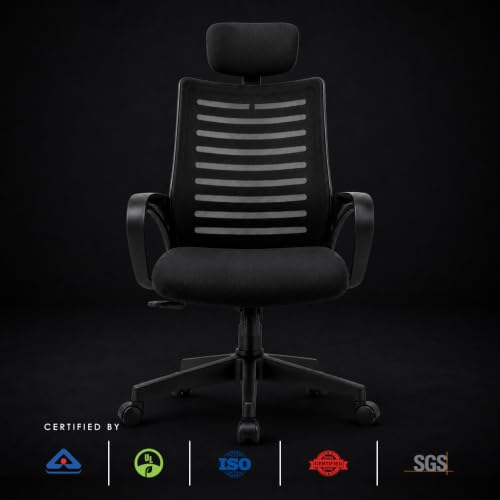 Image of Varaha Aroha BIS Certified Ergonomic Headrest Study Chair for Home & Office | Breathable Air Mesh Back Computer Desk Chair with Adjustable Support, Tilt Lock, Gas Lift | Heavy Duty Nylon Base | Black