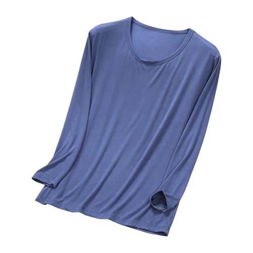 Mens Lightweight Crewneck Pajamas Shirts Casual Long Sleeve Thin Tops Comfort Breathable Loungewear Shirt