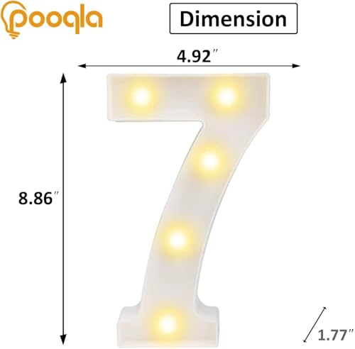 Image of Pooqla LED Light Up Numbers, Marquee Number with Remote for 7th Birthday Decoration, Lighted Numbers Gift for Boys Girls Party Backdrop Wedding Anniversary Decor, Warm White and Cool White Number 7