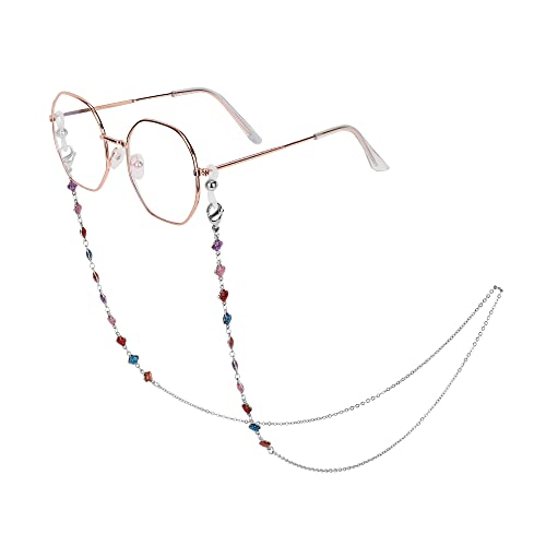 Image of Eyeglass Chain Silver Stainless Steel Handmade Necklace for Reading Glasses Sunglass Beaded Chains for Men Women