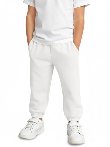 Haloumoning Toddler Baby Boy Cotton Pants Little Kids Elastic Waist Joggers Sweatpants with Pockets White