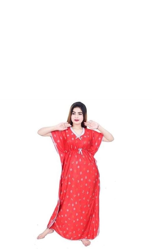 Ladies Nighty Cozy Relaxed Fit Night Dress Soft Fabric Comfortable Sleep At Home Red Free Size-image-9