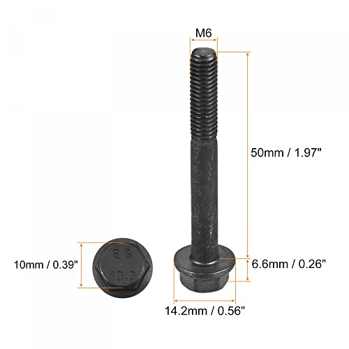 Image of uxcell Metric M6x50mm Hex Flange Bolts, 5pcs 10.9 Grade Carbon Steel Hexagon Head Screws