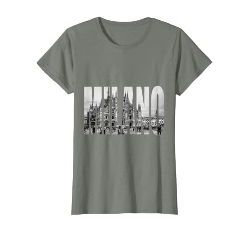 Milano Duomo Black and White Logo Picture T-Shirt, Women, Olive Heather, Medium