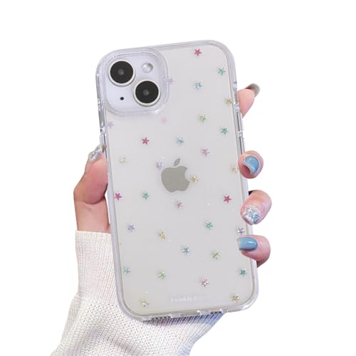 Coque iPhone 15 transparentes étoiles paillettes scintillantes et mignonnes