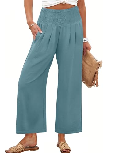 ANRABESS Womens Palazzo Pants Summer Wide Leg High Waisted Cropped Lounge Pants 2025 Flowy Beach Trendy Trousers with Pockets