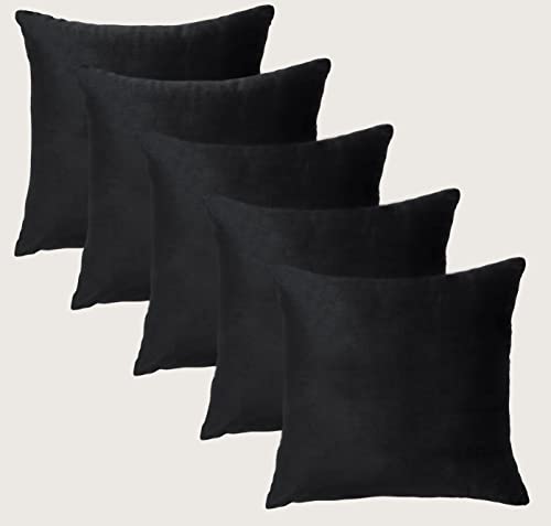 Image of Amazon Brand - Umi Velvet Decorative Cushion Cover 18x18 Inch - Set of 5, Soft Solid Square Throw Pillow Covers for Sofa, Living Room or Home Decor - 45x45 cm in Black Color