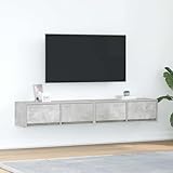 Pas de trou pour le câble Canditree 2 pcs Ensemble Meubles TV Suspendu avec 4 Tiroirs, 160 cm Meuble TV Mural avec Rangement, étagère TV Flottante (Gris béton)
