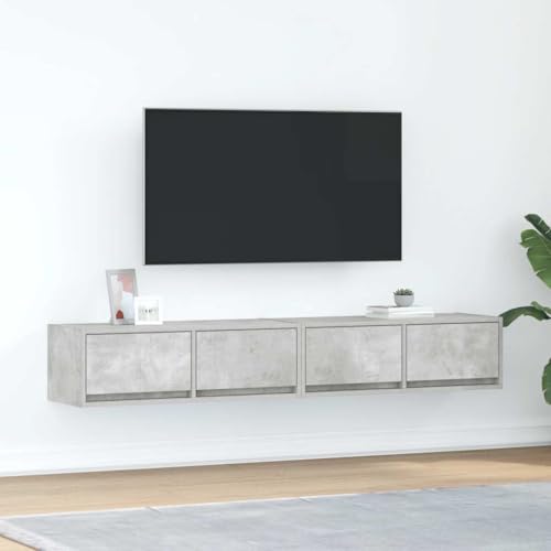 Canditree 2 pcs Ensemble Meubles TV Suspendu avec 4 Tiroirs, 160 cm Meuble TV Mural avec Rangement, étagère TV Flottante (Gris béton)