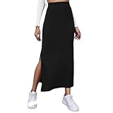 SheIn Women's High Waisted Split Thigh Rib Knit Long Maxi Bodycon Pencil Skirt Black Large