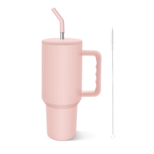 COZOME Tazza Termica con Cannuccia 1200ml,Tazza Termica da Viaggio Tazze da caffè Privo di BPA riutilizzabili doppia parete acciaio inox con coperchio e manico per acqua, caffè, tè, ufficio, auto