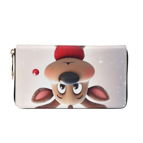 Cute Xmas Reindeer Women Wallets Leather Zip Around Clutch Purses Waterproof Credit Card Holder With Phone Holder Ladies Travel Coin Purse2