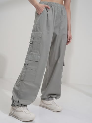Image of Tokyo Talkies Pure Cotton Straight Wide Leg Cargo Pants |Relaxed Fit Utility Trousers