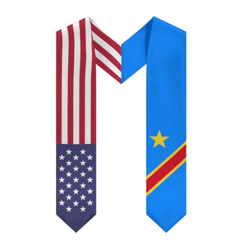 DABOYOZHZH Democratic Republic of Congo Mix United States Flag Graduation Stole Sash For Study Aboard International Students