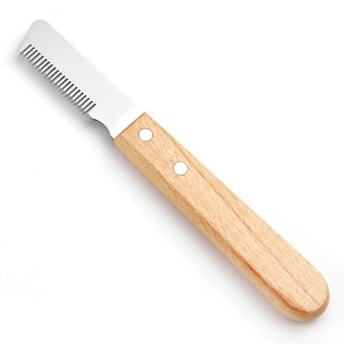 Hunde Trimmmesser für Stumpf Hundes Rauhaardackel Dackel Fein Deckhaar Terrier, Trimmkamm Hund mit Holzgriff, Haustierpflege Werkzeug mit Ergonomisch Geformtem Geschliffenem Edelstahl