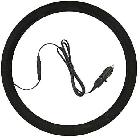 Auto Heated Steering Wheel Cover Quickly Heating to 100-120℉ in 90 Seconds Universal Size for Most Cars Trucks SUVs with Spiral Cable Design Suede Fabric
