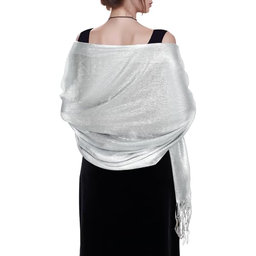 Jmkcoz Womens Pashmina Shawls Wraps Scarf for Evening Dresses Bridal Bridesmaid Wedding Winter Large Warm Soft Silky Scarves (White)