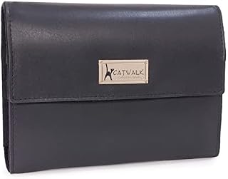CATWALK COLLECTION HANDBAGS - Smooth Leather and Suede - Jewellery Roll / Organiser / Storage Pouch / Jewelry Case - Travel and Home - Gift Box - Chanelle - Black