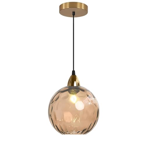 Suspension lampe en verre soufflé ambré et finitions en fer, lustre d'exception