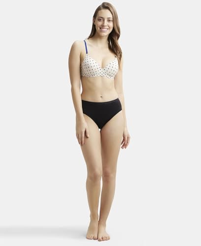 Image of Jockey UL50 Women's Under-Wired Padded Super Combed Cotton Elastane Stretch Medium Coverage Printed T-Shirt Bra with Detachable Straps (Prints May Vary)