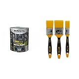 RONSEAL Direct to Metal Paint Storm Grey Satin 750ml & Coral 31416 Zero Paint Brushes with No Loss of Bristle Paintbrush Heads 3 Piece Pack Set, Yellow, Set of 3