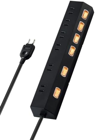 Elecom ECT-2820BK Power Strip Lightning Guard, 6 Slots, 6.6 ft (2 m) Magnet, Includes Hanging Rotating Parts, Dust Prevention Shutter, Compatible with Polarity Plugs, Swing Plug, Individual Switch,