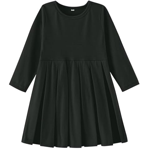 Neutocd Toddler Baby Girl Dress Pleated Long Sleeve Solid A Line Fall Winter Swing Kids Casual Skater Dress Cover