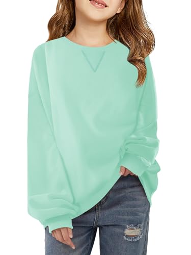 Haloumoning Girls Casual Crewneck Sweatshirts Kids Long Sleeve Oversized Fashion Pullover Tops 5-14 years