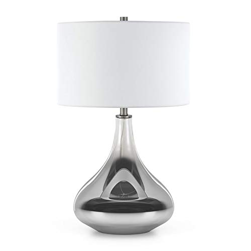Pemberly Row 25.5" Smoked Chrome Glass Teadrop Table Lamp With Linen Shade #TOP24