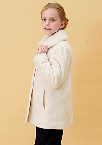 Image of SOLOCOTE Girls Winter Wool Dress Coat Cotton Quilted Peacoat Single Breasted Fur Collar Jacket