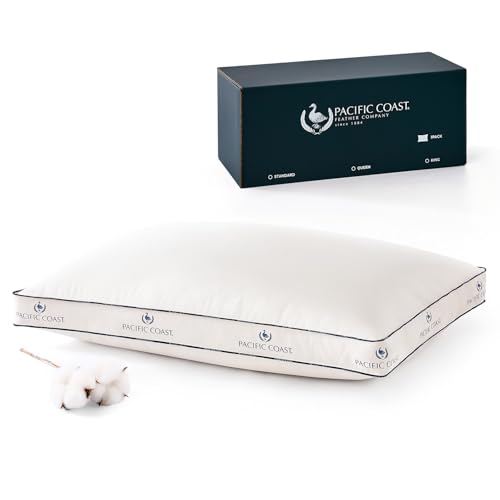 Image of Pacific Coast Goose Firm Bed Pillows of Standard Size, 100% Organic Cotton Fabric, Gusseted Design for Sleeping, Feather and Down Pillows of Hotel Collection