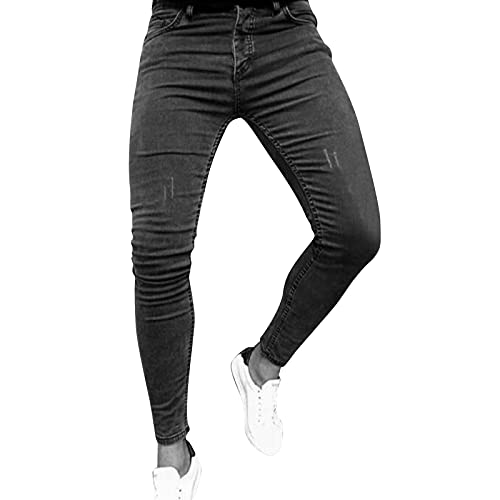 Hatop Pants for Men Jeans Slim Fit, Casual Fashion Mid-Waist Outdoor Sports Trousers Multi-Pocket Lace-up Casual Pants Black