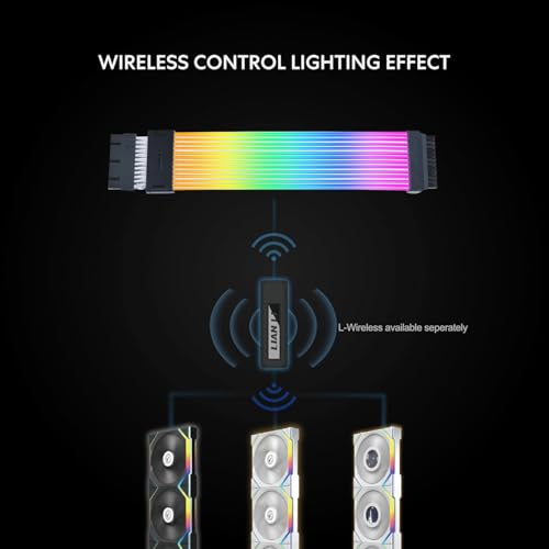Image of Lian Li Strimer Wireless 24-Pin RGB Motherboard Power Extension Cable with Wireless Controller, 2.4GHz Wireless Lighting Control, 315mm (12.4 in) 12 Light Guides, Controller (Included) (PW24-1W-T)