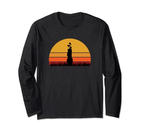 Golf Bag Sunset Golf Golfing Golfer Course Birdie Par Retro Long Sleeve T-Shirt, Black