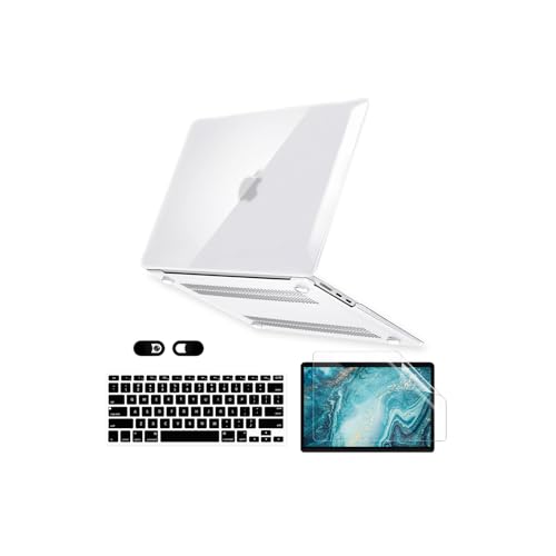 Crystal Clear Case for MacBook Air 13 inch A1466 A1369 2010-2017 Release, 5 in 1 Plastic Hard Shell&Keyboard Cover&Screen Protector&Webcam Cover, Transparent
