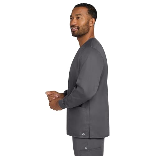 Custom Embroidered Button-Front Scrub Jacket for Men, Personalized Medical Uniform with Logo and Text, Tailored Fit Hospital Jacket with Utility Pockets, Lightweight Coat for Nurses and Technicians3