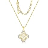 Turandoss Collares de trébol de cuatro hojas para mujer, delicado collar chapado en oro de 14 quilates con circonita cúbica, colgante de trébol de la suerte, collar de joyería de cumpleaños para