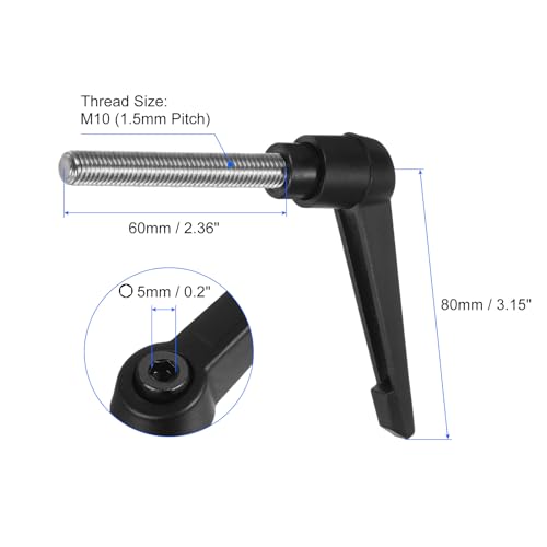 Image of uxcell 2pcs Clamping Lever Handles, M10 x 60mm 304 Stainless Steel Threaded Male Stud, Adjustable Handles Locking Quick Release Ratchet Push Button Bolt Knobs, Black