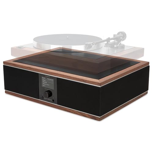 Andover Audio Andover-One SB Audiophile Powered Speaker Base for Turntables - Hi-Fi Speaker System for Record Players Bluetooth Streaming Phono Pre-Amp IsoGroove Technology - Walnut