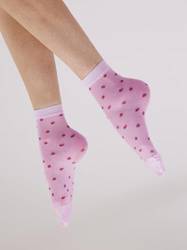Women's Strawberry Sheer Socks- perfect sheer ankle socks for spring, Pink (Multi), One Size3