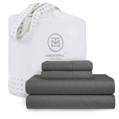 Image of Threadmill 300TC Cotton Twin XL Sheet Set, Sateen, Jacquard, Dark Grey