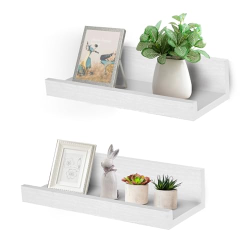 Muzilife 12 Small Floating Shelves Wood Wall Shelf with Lip 2Pcs White