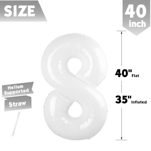 Image of 40 Inch White Number 8 Balloon Birthday Party Decorations for Men & Women